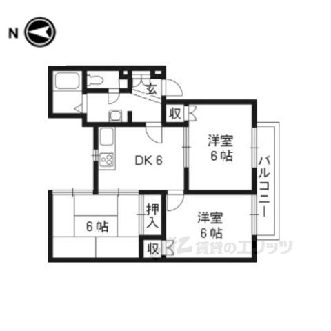 レジデンス楠葉(3DK/1階)の間取り写真