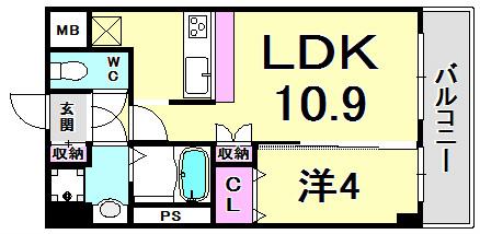 KMS新生水木通(1LDK/2階)の間取り写真