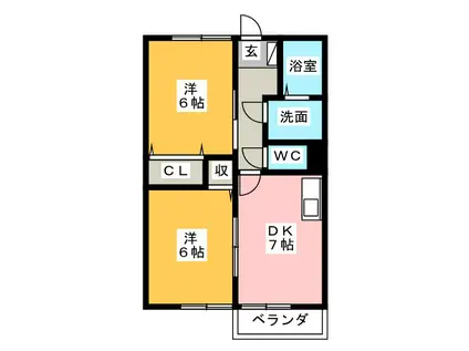 ウエストヒルズ船江山(2DK/1階)の間取り写真