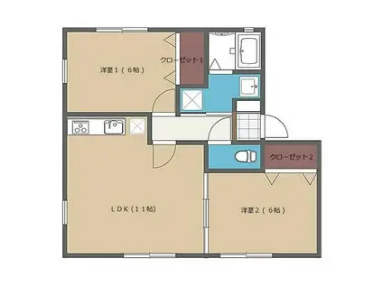 カトルカーサ(2LDK/1階)の間取り写真