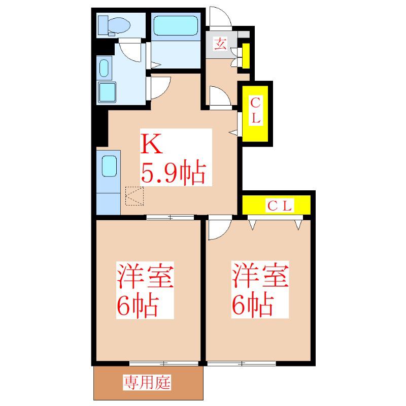 レイベルポ-ト松元A棟(2K/1階)の間取り写真