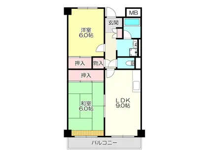 美杜里ハイムI号館(2LDK/4階)の間取り写真
