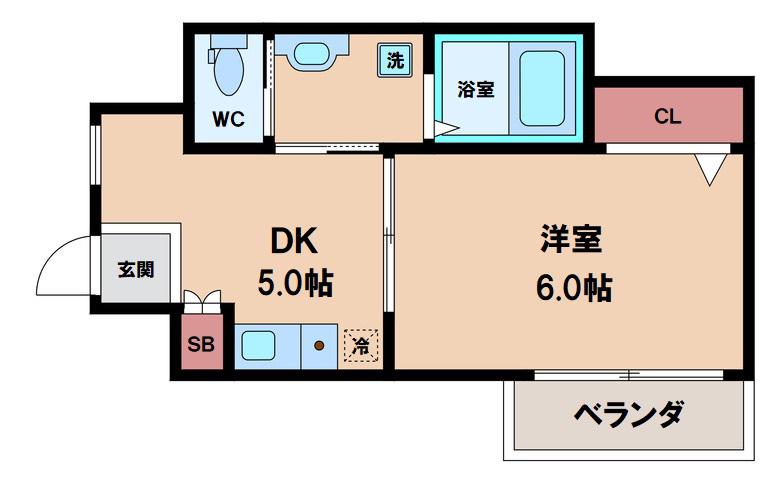 ラルーチェ逢阪(1DK/4階)の間取り写真