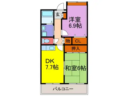 サンワプラザ福崎III(2DK/2階)の間取り写真