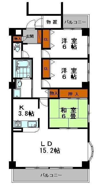 シャトーエレガンス(3LDK/5階)の間取り写真