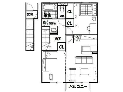 グリシーナB(2LDK/2階)の間取り写真