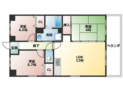 ハピネス北条(3LDK/3階)の間取り写真