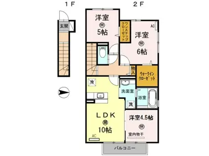 D-ROOM内原A棟(3LDK/2階)の間取り写真