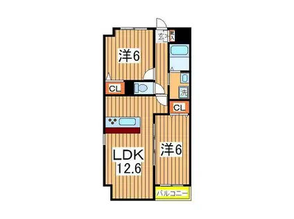 ヴァンクール(2LDK/4階)の間取り写真