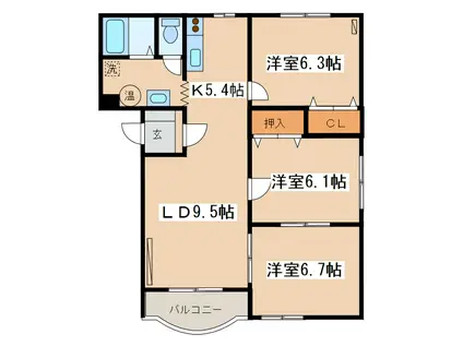 M・Kヒルズ(3LDK/1階)の間取り写真