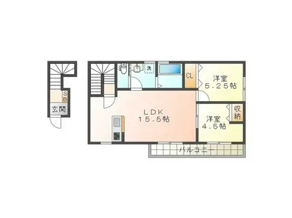 リーブルファイン津興 2号棟(2LDK/2階)の間取り写真