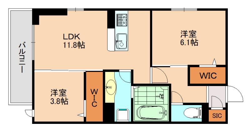トリシア野多目I I(2LDK/2階)の間取り写真