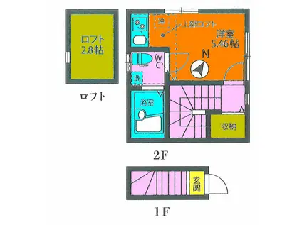 GREEN TAKE(ワンルーム/2階)の間取り写真