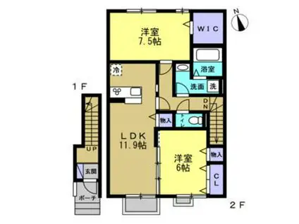 サンモールAB A棟(2LDK/2階)の間取り写真