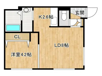 黄金北3丁目A棟(1LDK/2階)の間取り写真