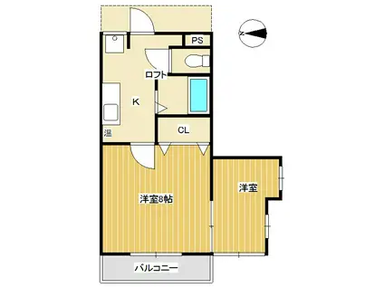 ハーベスト常入(1SK/2階)の間取り写真