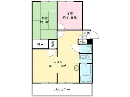 アーバンライフ石橋(2LDK/1階)の間取り写真