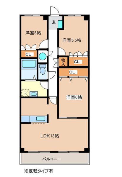 マンション渚(3LDK/3階)の間取り写真