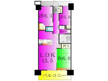 グランマークス東松戸(3LDK/5階)の間取り写真