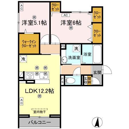 アズールスカイ(2LDK/2階)の間取り写真