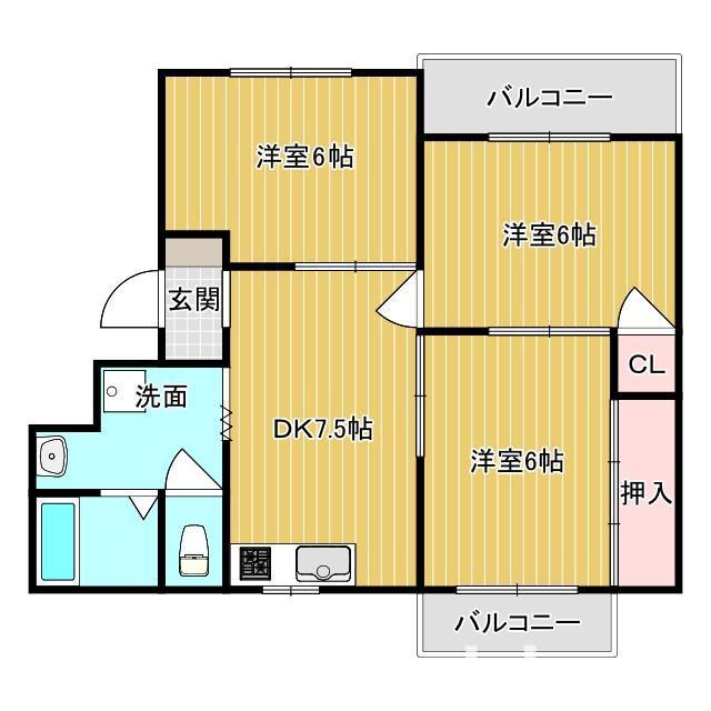 プラスコート南耳原(3DK/1階)の間取り写真
