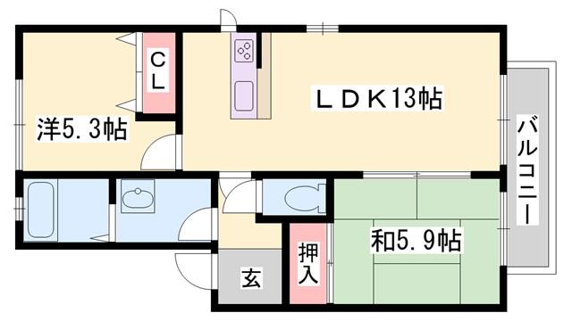 ウエストサイドコートA棟(2LDK/1階)の間取り写真
