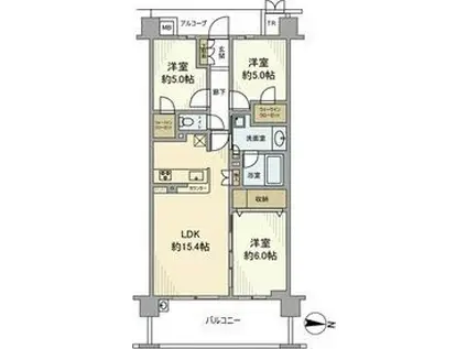 プラウド枚方(3LDK/2階)の間取り写真