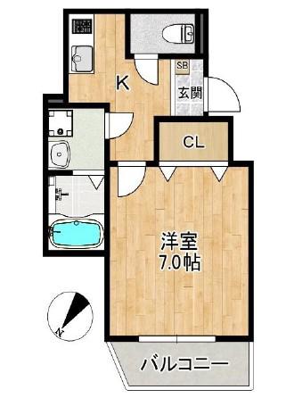 ALEGRIA姫路東(1K/2階)の間取り写真