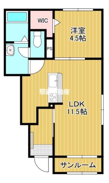 リバーサイド鎗田(1LDK/1階)の間取り写真