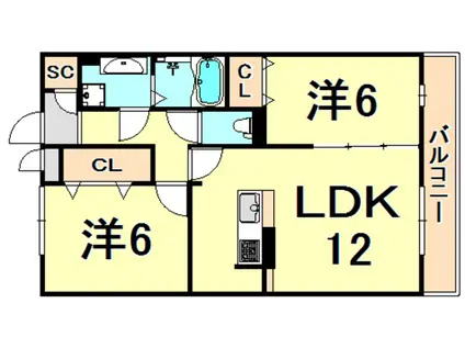 南塚口メディエートプラザ2(2LDK/2階)の間取り写真