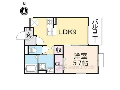 グランソレイユ楠葉Ⅲ(1LDK/1階)の間取り写真