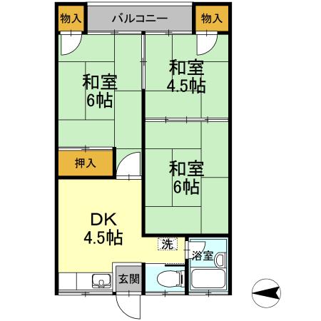 小倉寺コーポ(3DK/1階)の間取り写真