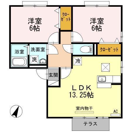 セジュール弐番館(2LDK/1階)の間取り写真