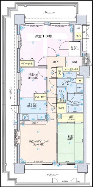 ローレルコート霞町(3LDK/13階)の間取り写真