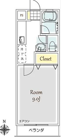 ブロッサム(1K/2階)の間取り写真