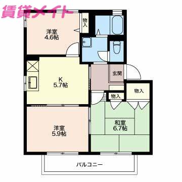 シトラスの風 B棟(3K/2階)の間取り写真