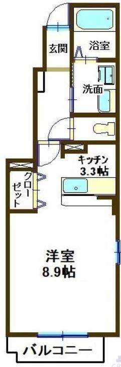 アンソレイエ I(1K/1階)の間取り写真