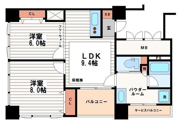 アルグラッドザ・タワー心斎橋(2LDK/17階)の間取り写真