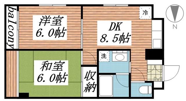 第5カスヤハイツ(2DK/6階)の間取り写真