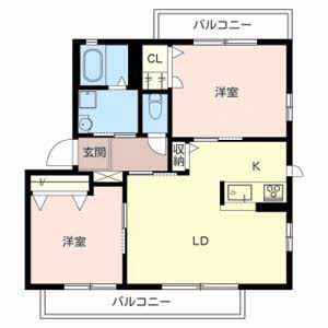 アナスタシア片蔵A棟(2LDK/2階)の間取り写真