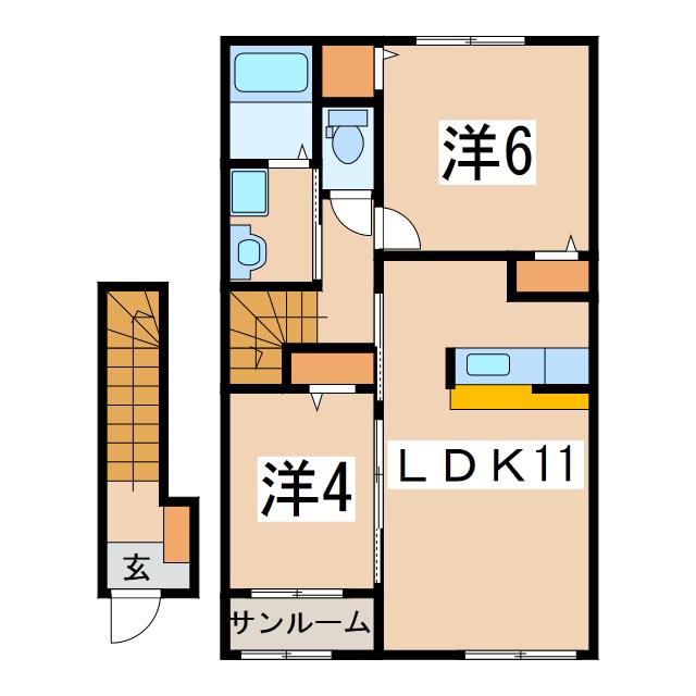 エスパス コンフォルト(2LDK/2階)の間取り写真