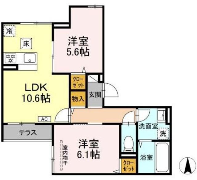 D-ROOM上篠崎(2LDK/1階)の間取り写真
