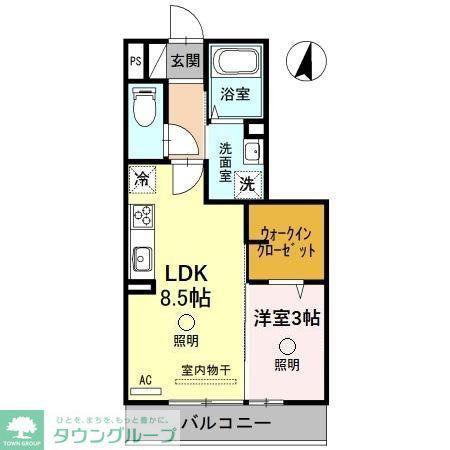 スカイシャイン(1LDK/2階)の間取り写真
