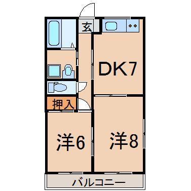 ブラウンハイムB(2DK/3階)の間取り写真
