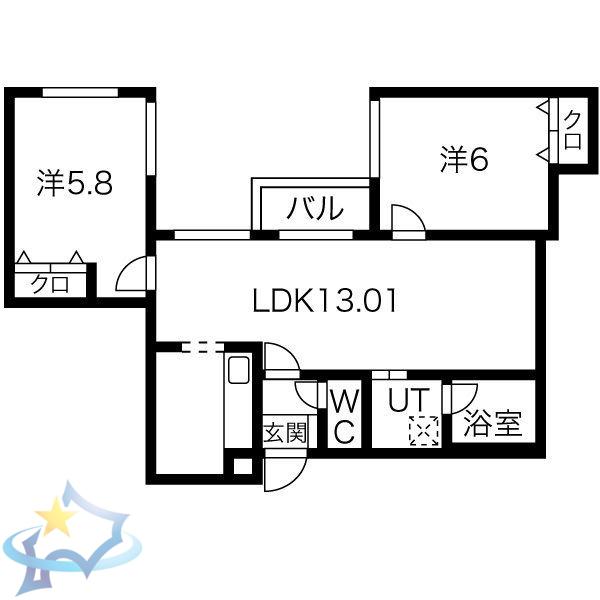メニーズコート山鼻(2LDK/1階)の間取り写真