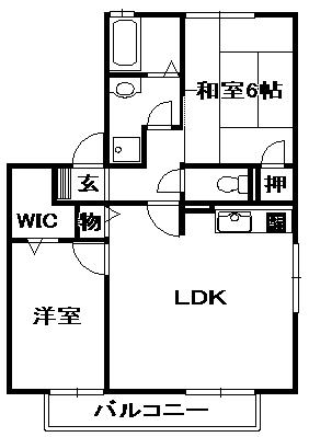 ディアーヒルズD棟(2LDK/2階)の間取り写真