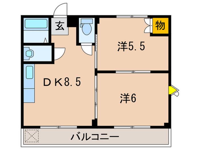 奥野マンション(2DK/3階)の間取り写真