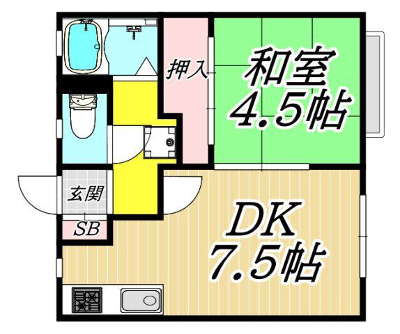 ローズ武庫之荘(1DK/1階)の間取り写真