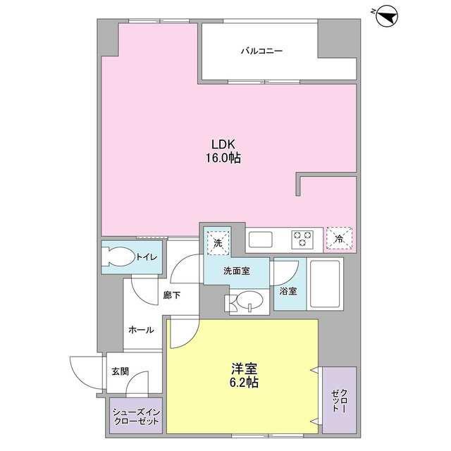 ラベール三越前(1LDK/6階)の間取り写真