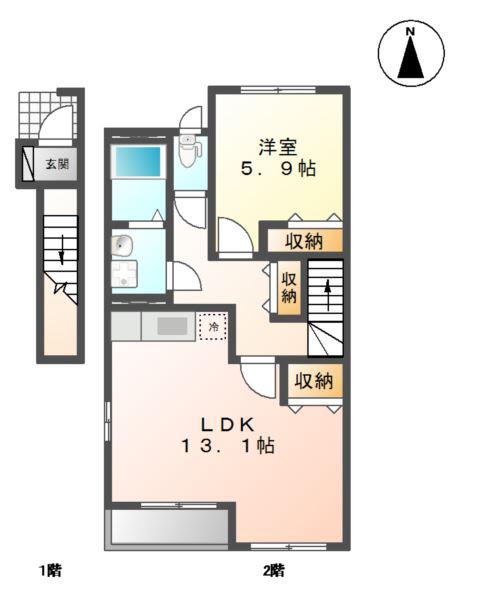 LIEN・DE・FAMILLE(1LDK/2階)の間取り写真